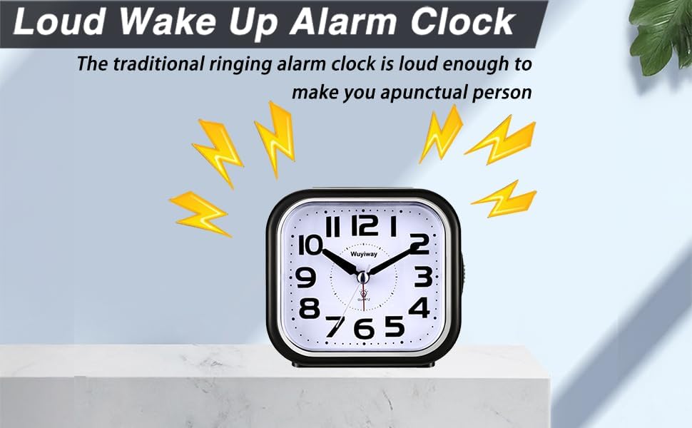 Loud Alarm Clock for Heavy Sleepers Adults, Readable for Seniors，Battery Operated Analog Alarm Clocks for Bedrooms,Silent No Ticking， Lighted on Demand, Black