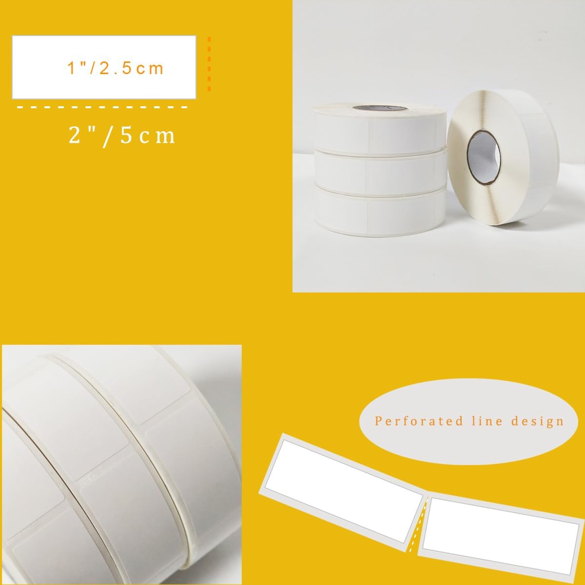 1000Pcs Waterproof Blank Removable Sticker Labels 1”x2” for Food Containers,Tear-Resistant Label Quick Drying Non-Smudging with Perforated Lines,Storage and Condiment Labels