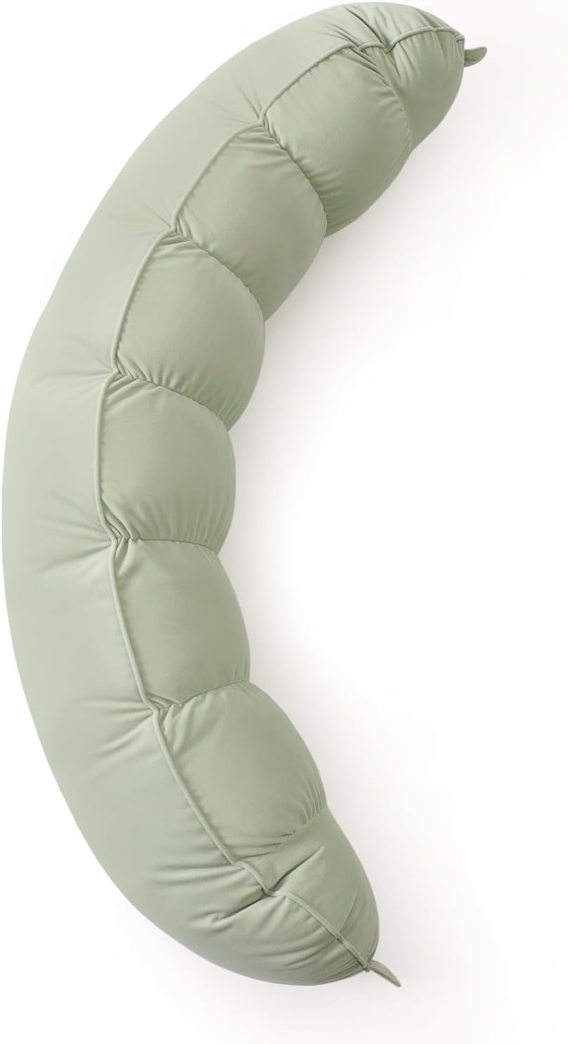 Peallow(Pat. Pend) – Long Round Body Pillow for Adults, Bolster Pillow for Sleeping, Soft and Supportive Pillow for Sleeping & Lumbar Support (Green-White, 29.5")