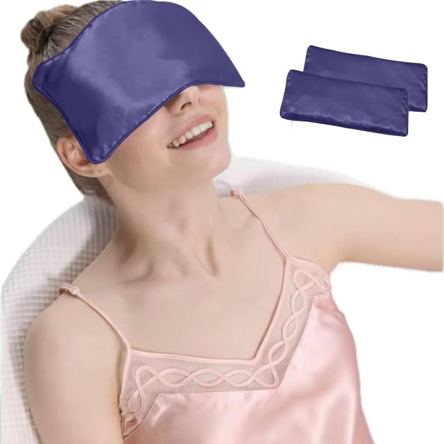 Flexseed Eye Pillow, Hot or Cold Weighted Satin Eye Mask, Microwaveable Moist Heat Eye Compress, Unscented Washable, Perfect for Sleeping, Yoga, Migraine Relief, Pack of 2
