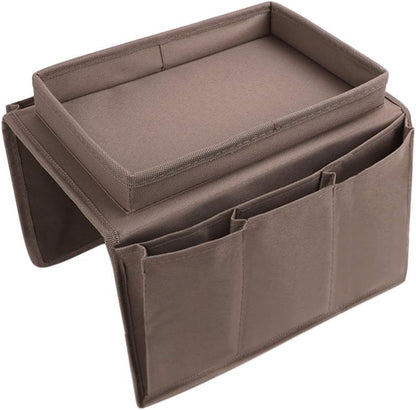 Sofa Armrest Organizer with Cup Holder No-Slip Couch Sofa Armrest Organiser Couch Remote Caddy Control Holder with 1 Large Pockets and 3 Small Pockets for Smart Phone Magazines Ipad Drinks