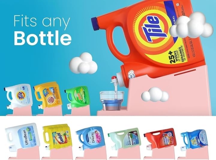 Skywin Liquid Laundry Detergent Holder Stand - 1 Pack - Black with Print | Easy Pouring, Rubber Feet, Angled Stand, Fabric Softener Dispenser for Laundry Room Organization & Storage