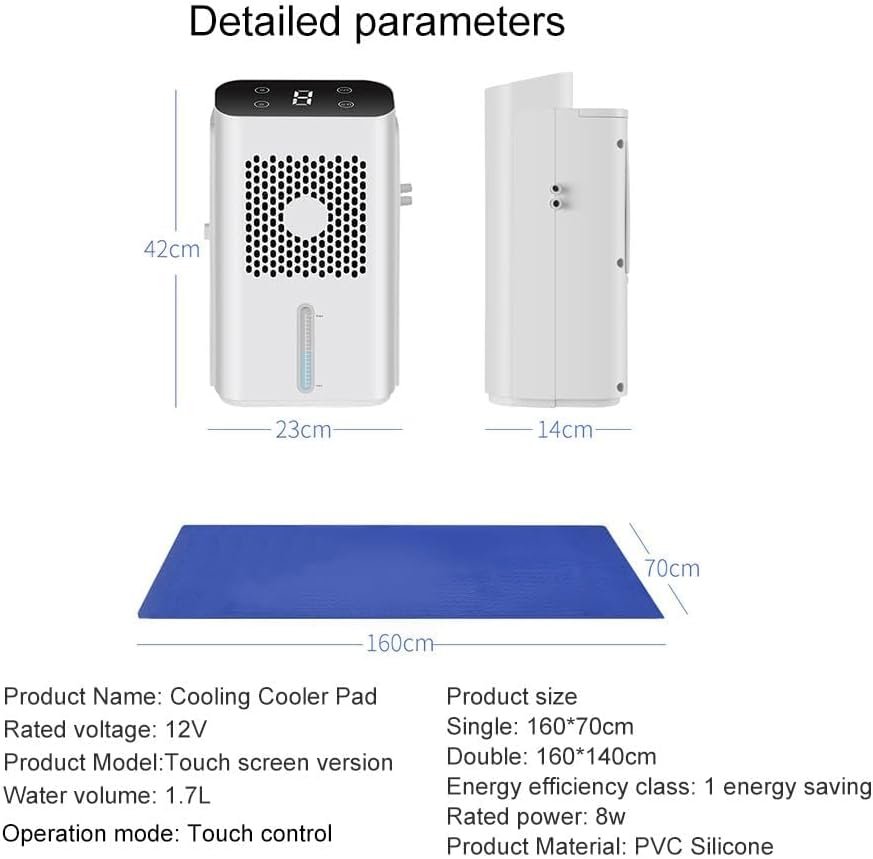 Water Cooled Mattress Pad, 12V 8W Cooling Pad Bed System for Hot Sleepers and Night Sweats (1.6×1.4m)