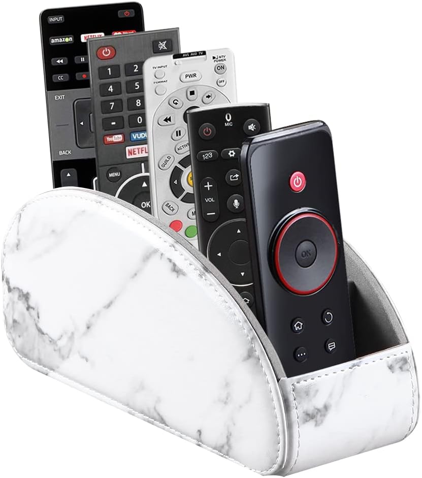 PU Leather Remote Control Holder with 5 Compartments - Storage Tray & Desktop Organizer for TV Remotes,Glasses,Pens,Accessories - Space-Saving Design for Bedside Table & Office Desk (Black)