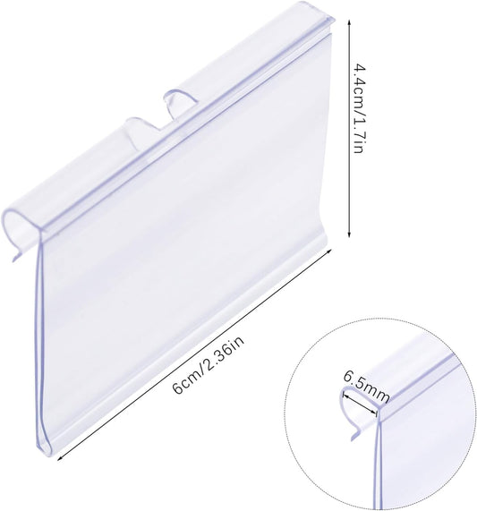 Meetory 50 PCS Clear Plastic Label Holders for Wire Shelf Retail Price Label, Basket Bin Labels Clip On, Labels for Storage Bins, Merchandise Sign Display Holder for Supermarket,Label Papers Included