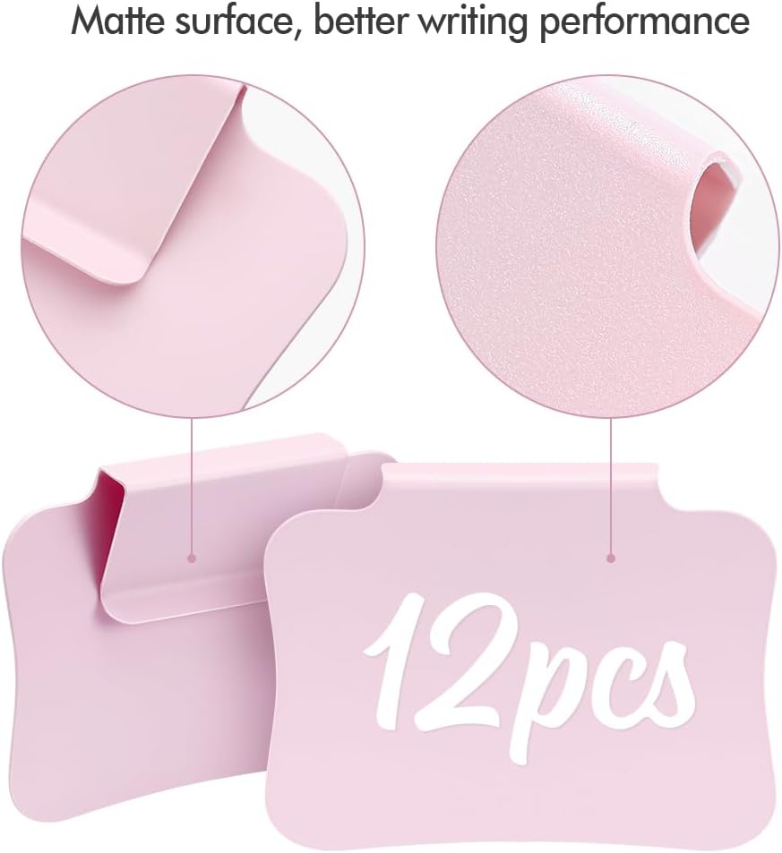 12PCS Basket Labels Clip On for Storage Bins, Removable & Erasable Bin Labels Clips On, Laundry Kitchen Pantry Labels for Organizing Baskets Cube Box (Pink)