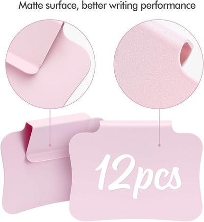 12PCS Basket Labels Clip On for Storage Bins, Removable & Erasable Bin Labels Clips On, Laundry Kitchen Pantry Labels for Organizing Baskets Cube Box (Pink)