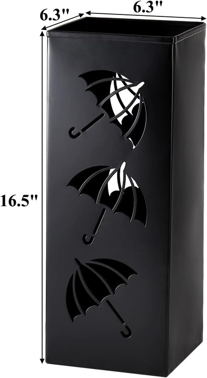 Okllen Metal Umbrella Holder, Square Umbrella Stand Rack for Entryway, 6.3" x 6.3" x 16.5", Black