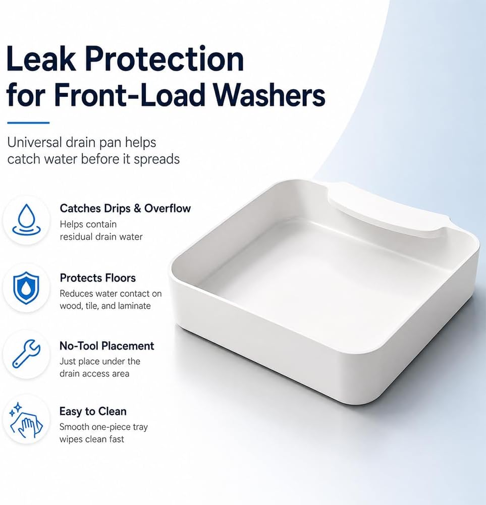 Universal Front-Load Washing Machine Drain Pan，1Pc | Washing Machine Drain Tray, Leak-Proof Water Catch Drainage Tray, Easy Installation for Basements, Apartments, Mobile Homes