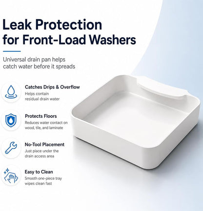 Universal Front-Load Washing Machine Drain Pan，1Pc | Washing Machine Drain Tray, Leak-Proof Water Catch Drainage Tray, Easy Installation for Basements, Apartments, Mobile Homes