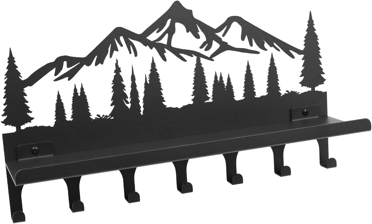 Key Holder for Wall, Metal Decorative Wall Mounted Mountain Key and Mail Holder with Shelf, 2 in 1 Key Hooks for Entryway, Front Door, Hallway, Key Organizer and Key Rack (10 Inches)