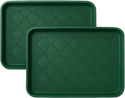 2 Pack Boot Tray & Shoe Mat for Entryway – 16.5" x 12.5" Floor Protector for Wet & Muddy Shoes, Pets, Plants – Waterproof Plastic with Raised Edge for Indoor/Outdoor Use (Green)
