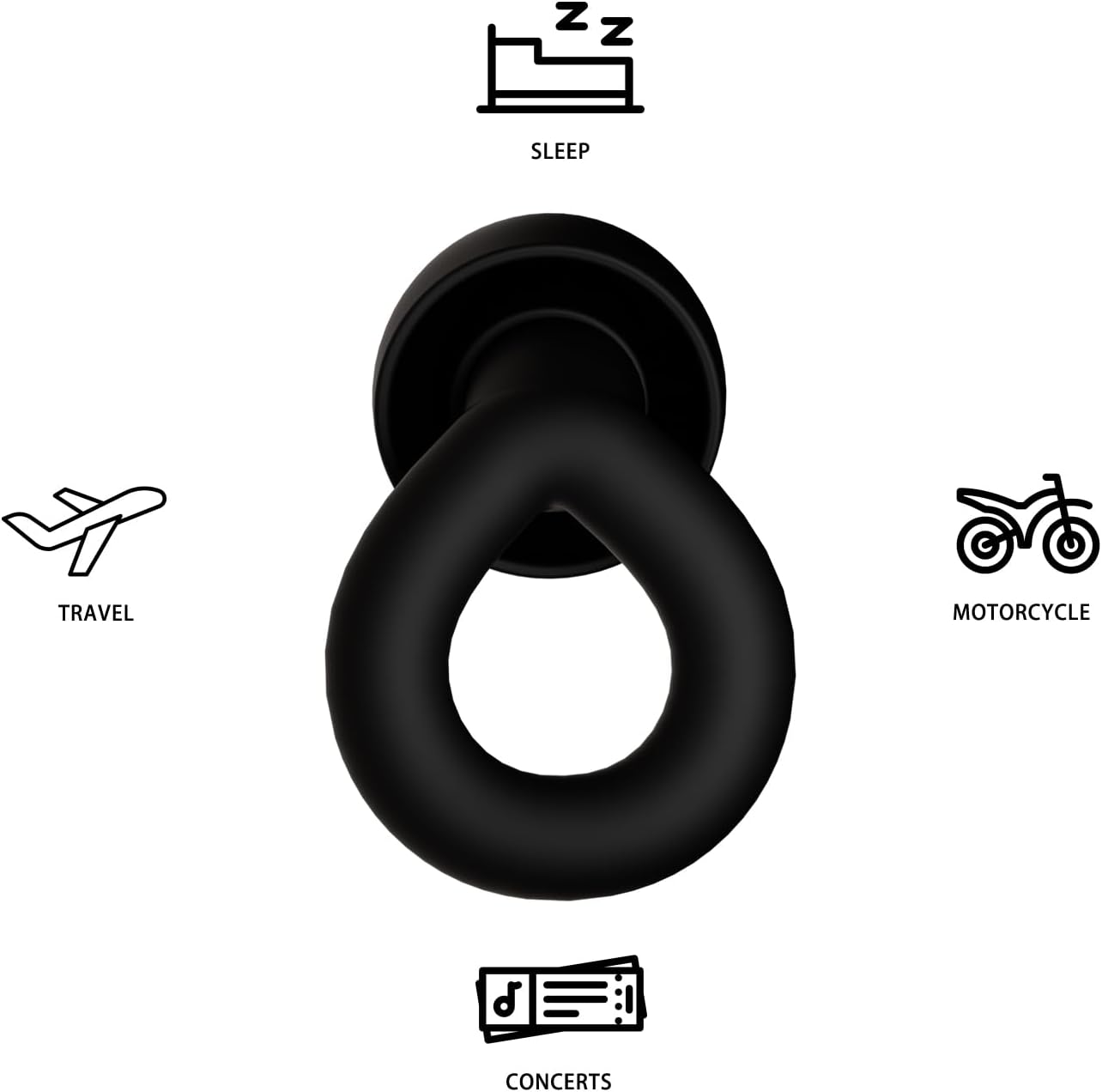 Silicone Ear Plugs for Noise Reduction, Reusable Ear Plugs for Sleeping Noise Cancelling, Concerts, Motorcycle, Travel & Hearing Protection NRR 33dB - 8 Ear Tips in XS/S/M/L, Black
