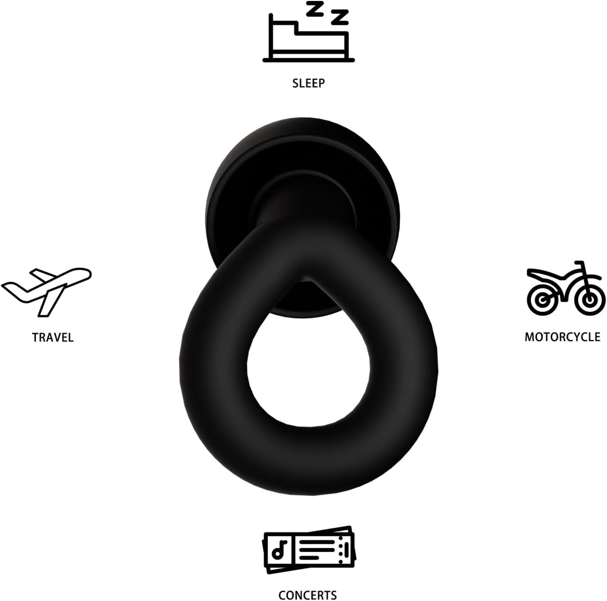 Silicone Ear Plugs for Noise Reduction, Reusable Ear Plugs for Sleeping Noise Cancelling, Concerts, Motorcycle, Travel & Hearing Protection NRR 33dB - 8 Ear Tips in XS/S/M/L, Black