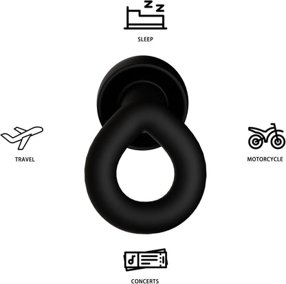Silicone Ear Plugs for Noise Reduction, Reusable Ear Plugs for Sleeping Noise Cancelling, Concerts, Motorcycle, Travel & Hearing Protection NRR 33dB - 8 Ear Tips in XS/S/M/L, Black