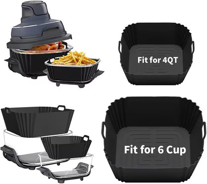 FN101 Air Fryer Silicone Liners for Ninja Crispi FN101GY/ FN101SG/ FN101ST, Non-Stick Reusable Ninja Glass Air Fryer Accessories Kit, Large for 4-QT & Small for 6-Cups Container