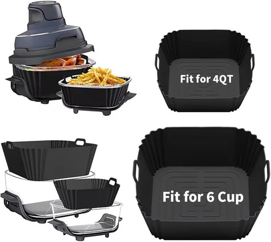 FN101 Air Fryer Silicone Liners for Ninja Crispi FN101GY/ FN101SG/ FN101ST, Non-Stick Reusable Ninja Glass Air Fryer Accessories Kit, Large for 4-QT & Small for 6-Cups Container