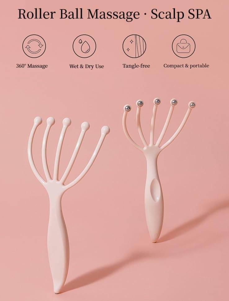 Scalp Massager & Gua Sha Tool Set - Manual Head Massager, Massage Comb for Relaxation & Stress Relief (Grey & Brown)