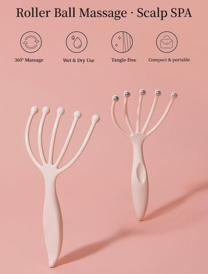 Scalp Massager & Gua Sha Tool Set - Manual Head Massager, Massage Comb for Relaxation & Stress Relief (Grey & Brown)