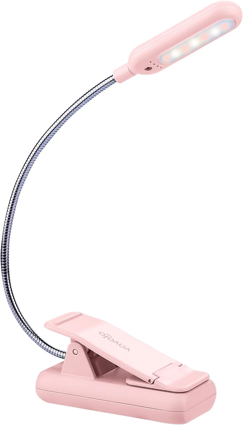 VAVOFO Rechargeable Book Light, Blue Light Blocking, Amber 1600K Clip On Reading Light, Eye Care 7 LEDs Kids Book Light for Reading in Bed with Power Indicator for Bookworms (Neon Orange)