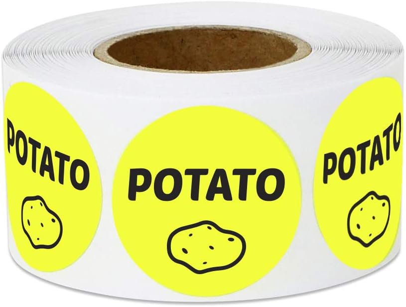 Potato Stickers Labels, 1" Round, Yellow, 600 Count | 2 Packs of 300, Menu Meal Choice, Deli Pantry Catering, Food Truck Grocery Store