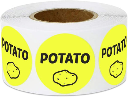 Potato Stickers Labels, 1" Round, Yellow, 600 Count | 2 Packs of 300, Menu Meal Choice, Deli Pantry Catering, Food Truck Grocery Store