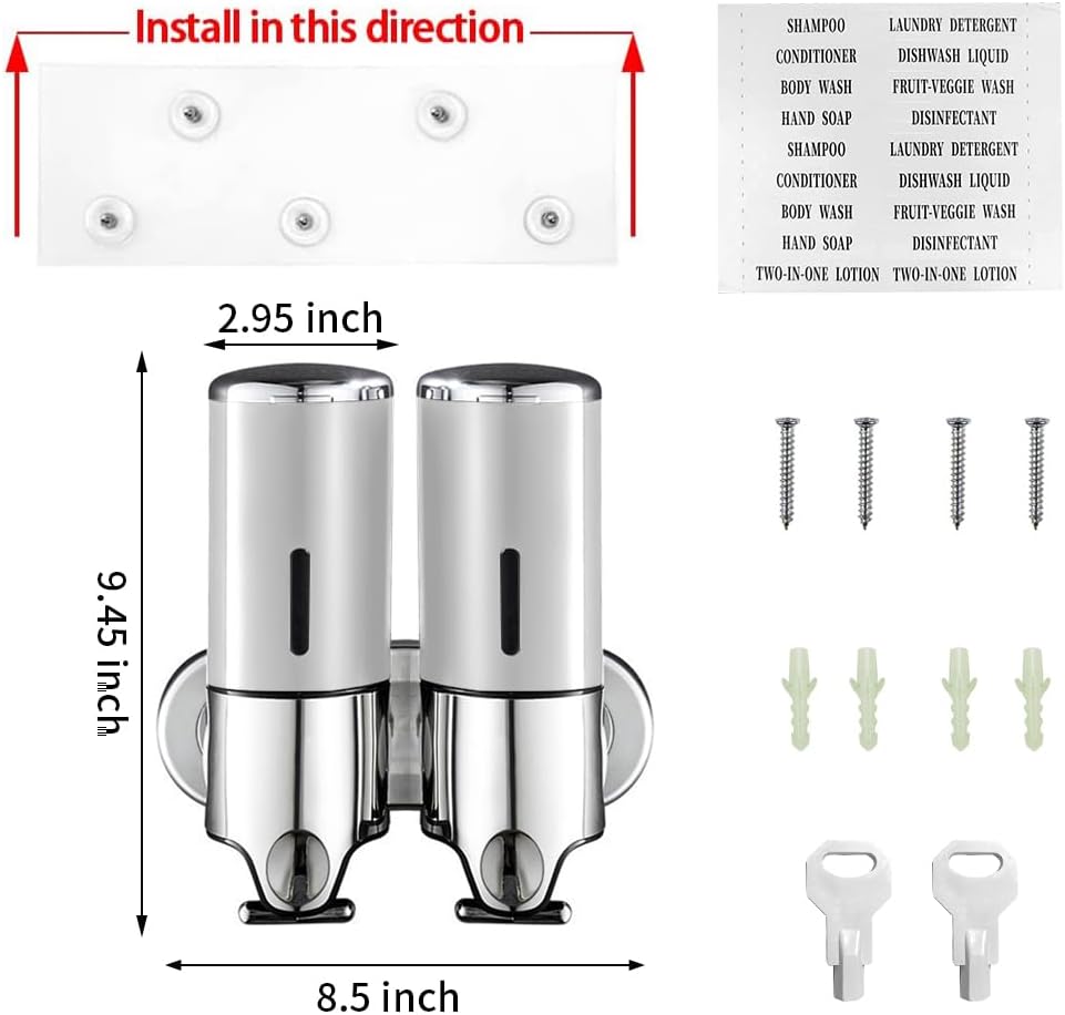 3 in 1 Chamber Wall Mounted Shampoo and Conditioner Dispenser (Silver) | No Drill Shower Soap Dispenser for Bathroom & Hotel Leak-Proof Pumps, Easy Installation and Large Capacity