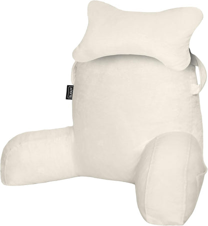 SLIGUY Reading Pillow for Sitting in Bed Couch Adult, Back Pillow with arm Support and Pockets, Adult Back Pillow Bed Chair for Bed Rest, Reading, Watching TV, Gaming for Boys and Girls Dark Grey