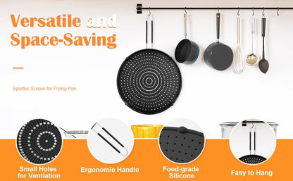 Splatter Screen for Frying Pan,Silicone Grease Splatter Guard, Heat-Resistant Splatter Guards for Cooking,Dishwasher Safe (9.8", 11.4", 13")