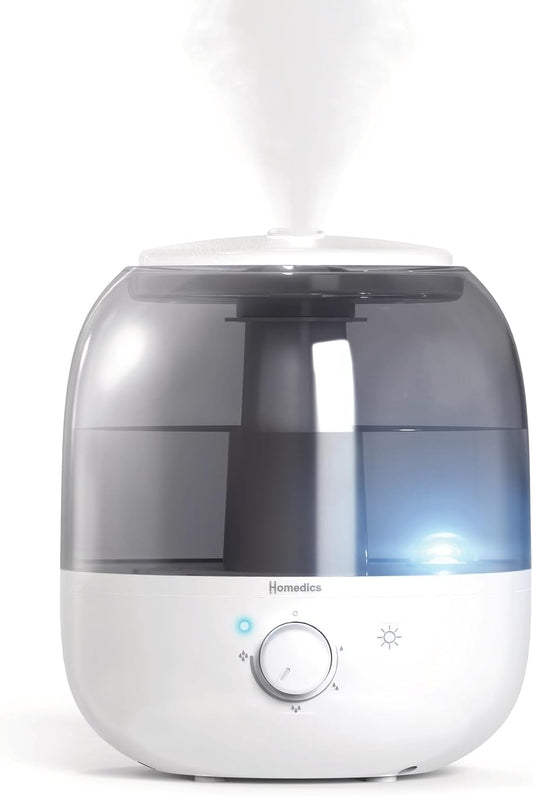 Homedics Ultrasonic Top Fill 0.63-Gallon Humidifier, Cool Mist | 360° Nozzle, Up to 25 Hour Runtime, for Large Room, Bedroom, Nursery, Plants 442 sq. ft