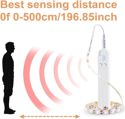 39.37in Wireless PIR LED Strip Light Motion Sensor Tape Light 3 Lighting Modes LED Under Cabinet Lamp 3000K Warm White Waterproof Dimmable Bedroom Nightlight for Room Decor TV Backlight（No Battery）