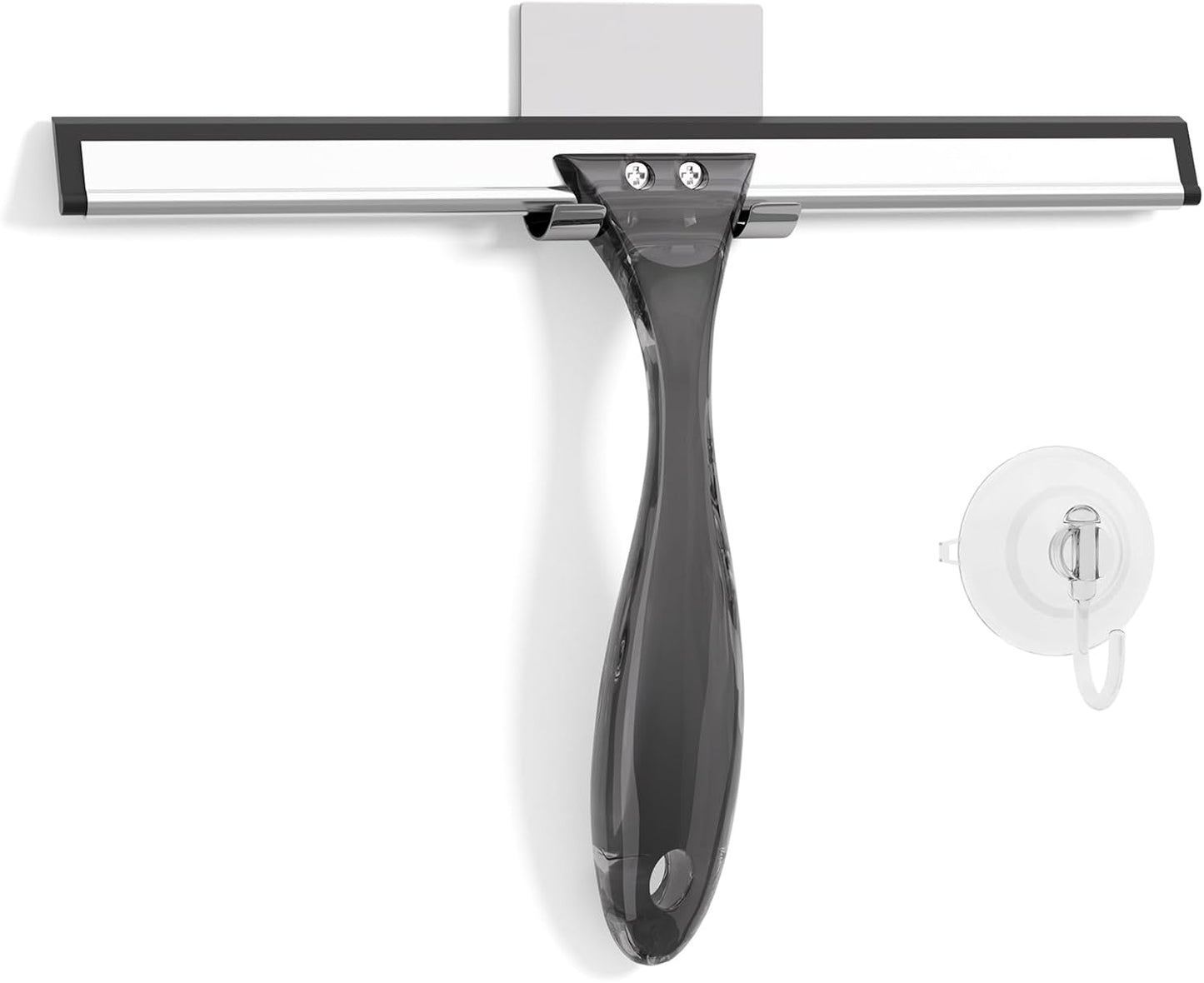 AmazerBath Squeegee for Shower Glass Door, 10 Inches, Clear | All-Purpose squeegee with Suction Hook & Adhesive Hook, Silicone Blade, for Shower Doors, Windows, Tiles and Car Glass