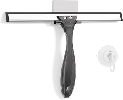 AmazerBath Squeegee for Shower Glass Door, 10 Inches, Clear | All-Purpose squeegee with Suction Hook & Adhesive Hook, Silicone Blade, for Shower Doors, Windows, Tiles and Car Glass
