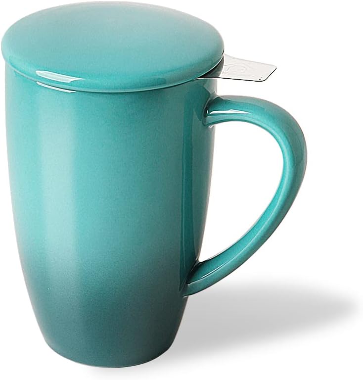 Sweejar Porcelain Tea Infuser Mug with Lid, 16 oz Teacup with Strainers for Loose Leaf Tea, Microwave and Dishwasher Safe Coffee Mug(Purple)
