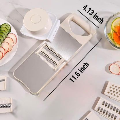 NACOLUS 6-Blade Mandoline Slicer for Kitchen,Handheld Vegetable Slicer | stainless steel surface,straight slicer 1/3mm,shredder 2/3mm,waffle fry cutter,grater,finger-safe hand guard,garlic slicer