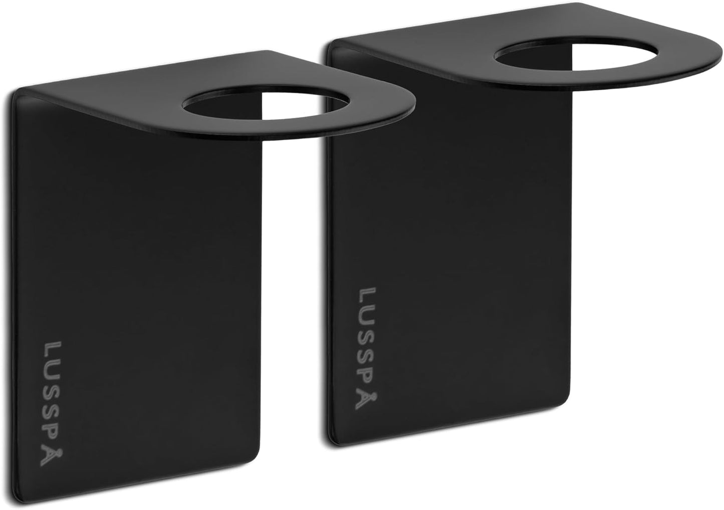 Wall Mount Soap Dispenser Holder, 2 Pack – 304 Stainless Steel, 2.95"×1.97"×2.56", 1.1" Neck Fit, No-Drill Peel & Stick Adhesive, Rustproof, Fits LUSSPA Bottles (Matte Black)