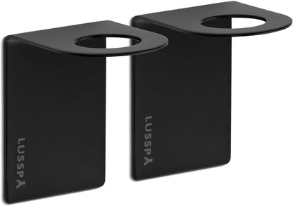 Wall Mount Soap Dispenser Holder, 2 Pack – 304 Stainless Steel, 2.95"×1.97"×2.56", 1.1" Neck Fit, No-Drill Peel & Stick Adhesive, Rustproof, Fits LUSSPA Bottles (Matte Black)