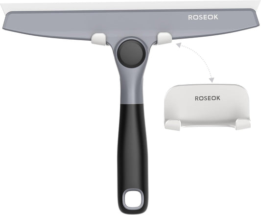 ROSEOK Shower Squeegee, Silicone Squeegee for Glass Doors with Hook | For Bathroom, Window, Mirror, Tile Wall, Pivoting Head, 10 Inch, Navy Blue, 1 Pack