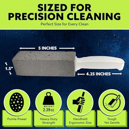 PUMIE Pumice Stone Toilet Bowl Cleaner (1-Pack) - Heavy Duty Scouring Stick for Toilet - Pumice Stone for Cleaning Rings, Bowls, Hard Water Stains, Lime, Rust, Sink - Includes Handle for Easy Use