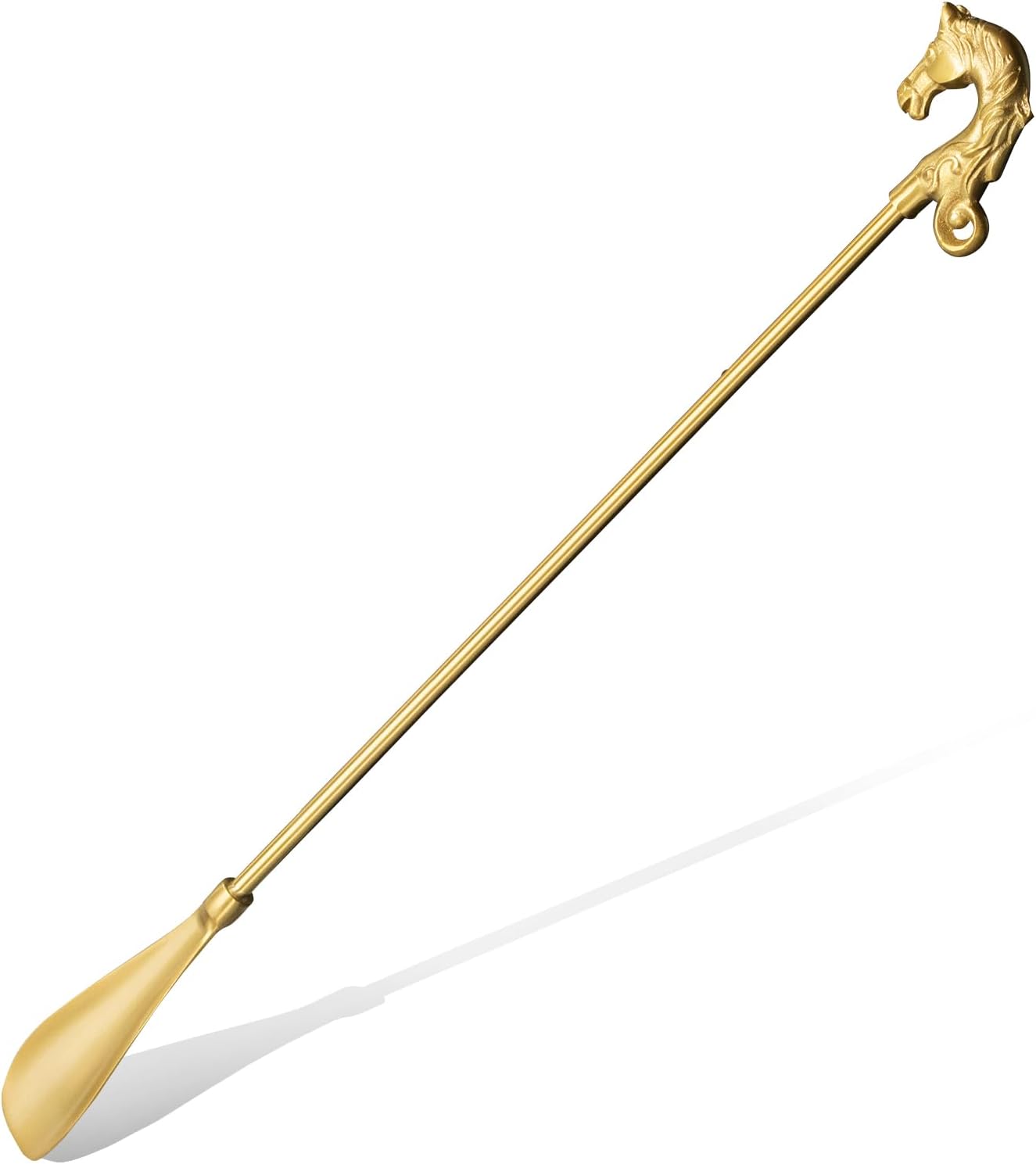 Shoe Horn Long Handle Brass Metal 24 inch ，Horse Head Decoration Shoe Horn for woman- Durable and Sturdy