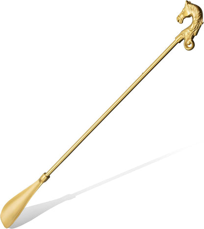 Shoe Horn Long Handle Brass Metal 24 inch ，Horse Head Decoration Shoe Horn for woman- Durable and Sturdy