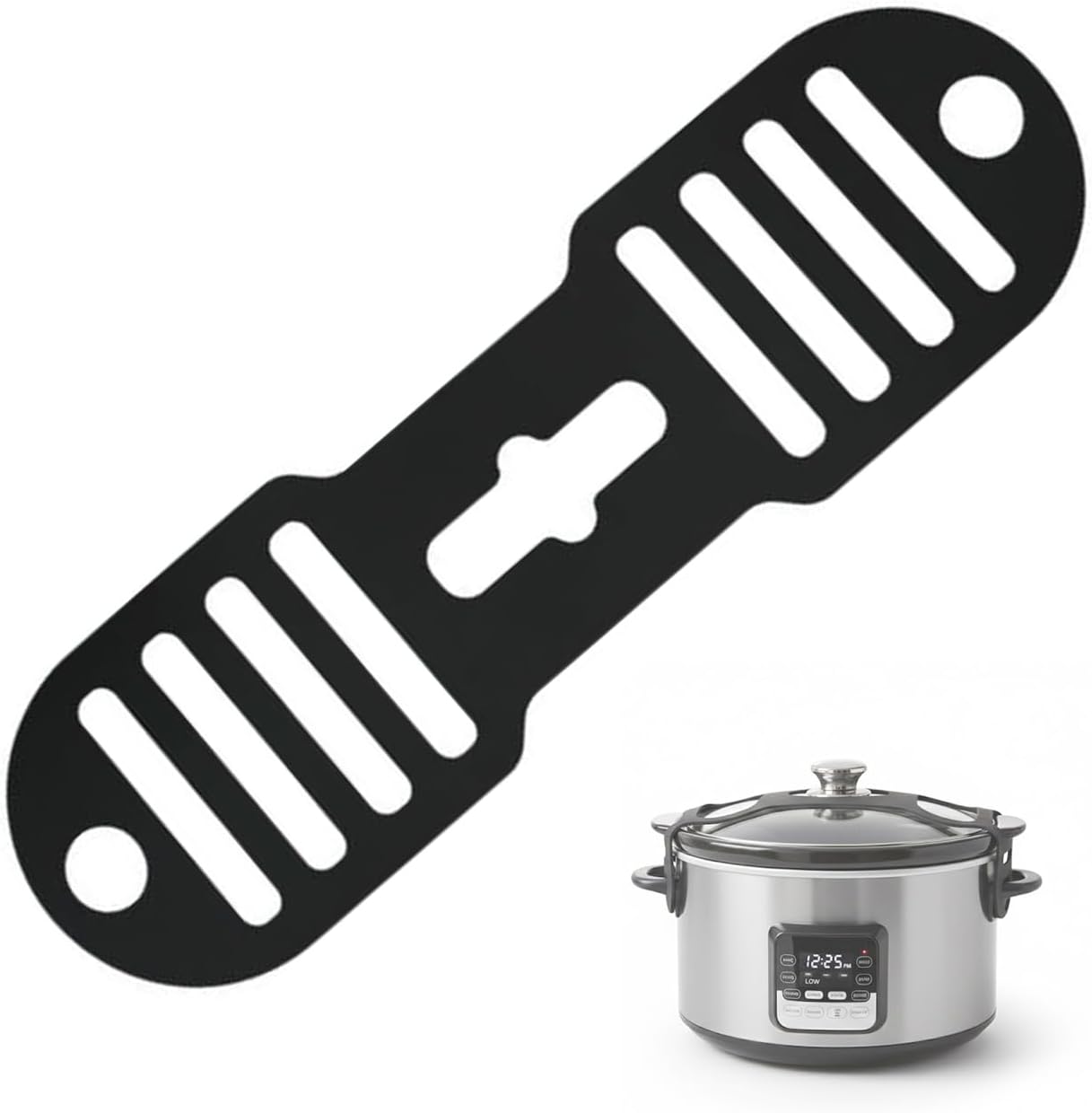 Silicone Lid Lock Strap for Crockpot Slow Cooker (6/7/8 Quart) - Universal Rubber Band Secure Lid Holder | Heat-Resistant, No-Spill Design Transport Accessories(Black)
