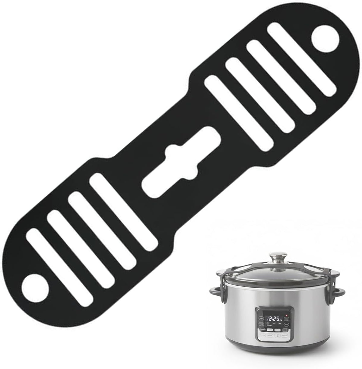 Silicone Lid Lock Strap for Crockpot Slow Cooker (6/7/8 Quart) - Universal Rubber Band Secure Lid Holder | Heat-Resistant, No-Spill Design Transport Accessories(Black)