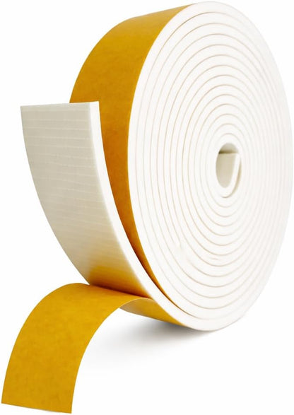 Weather Stripping Foam Tape, 17 Ft Door Seal Strip, EVA Material, High Density 1/4" Thick, No Residue Adhesive, Weatherproof Door Seal Strip for Sliding Door, Windows, White (3/8" Wide)