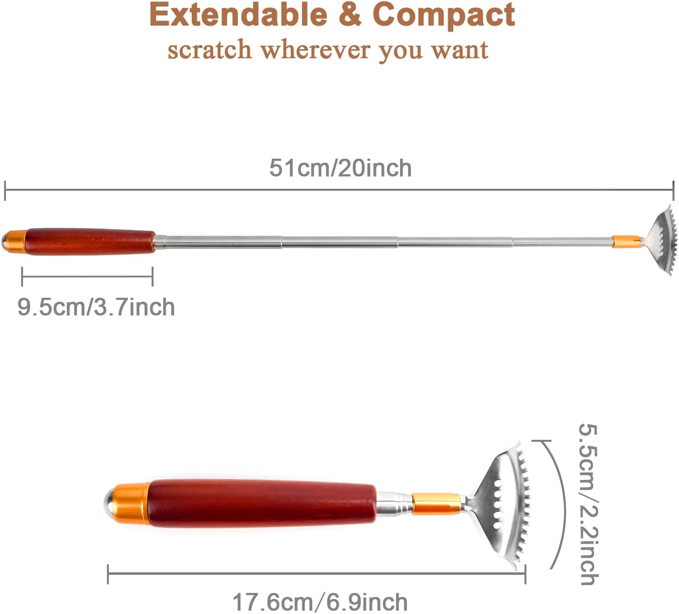 Large Back Scratcher, Body Scratcher for Adults Extendable Long 24Inch, Thick Wooden Handle Steel Massage Roller, Extra Wider Rake Claw, Sturdy Backscratchers Hand Massager Tool | Self Body Massage Tool
