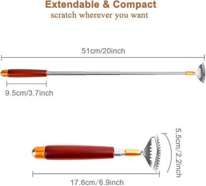 Large Back Scratcher, Body Scratcher for Adults Extendable Long 24Inch, Thick Wooden Handle Steel Massage Roller, Extra Wider Rake Claw, Sturdy Backscratchers Hand Massager Tool | Self Body Massage Tool
