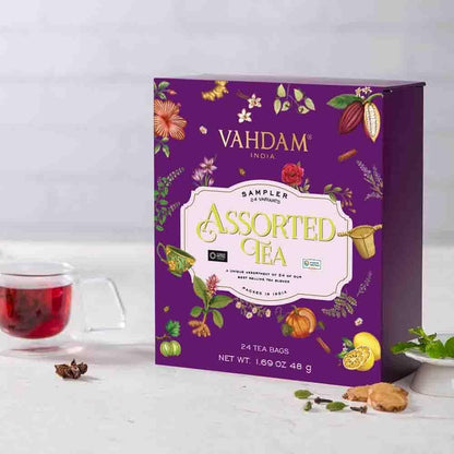 VAHDAM, Assorted Herbal Tea Sampler (18 Tea Bags, 9 Flavors) Caffeine-Free, Non-GMO | Double Infusion, Individually Enveloped Tea Bags | Herbal Tea Assortmen