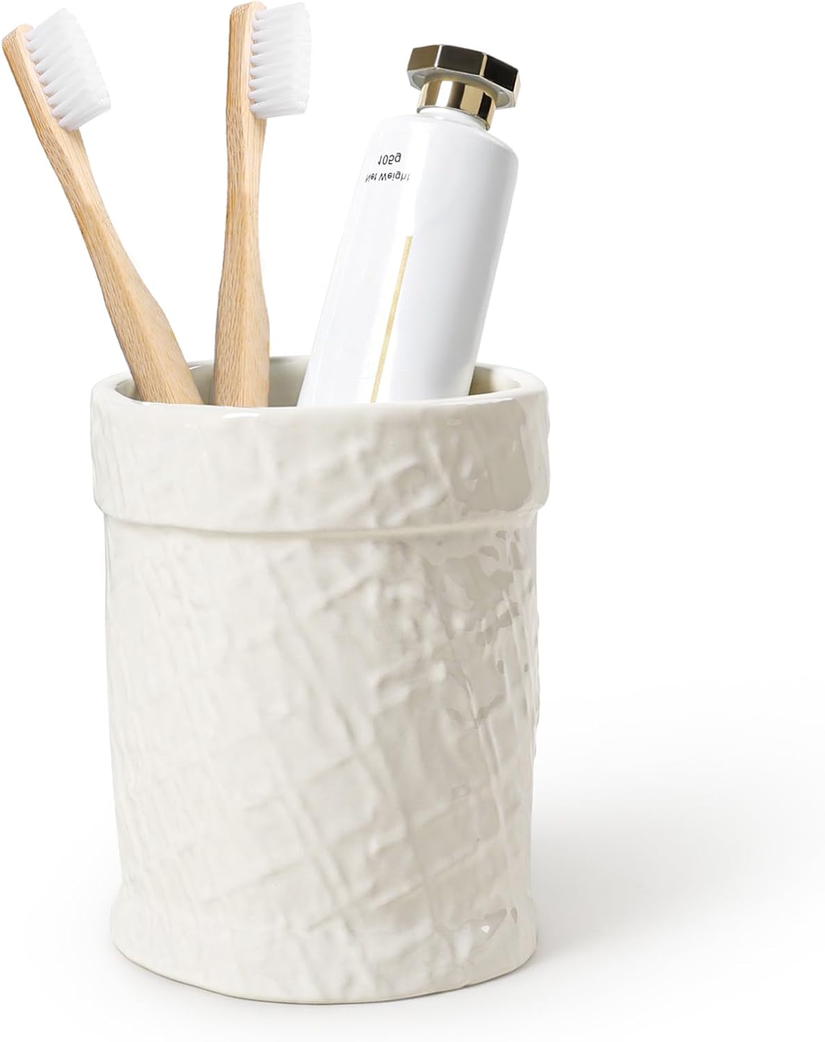 Toothbrush Holder, Tooth Brush Holder for Bathroom - Ceramic Toothbrush Cup White Toothbrush Holders Countertop, Makeup Brush Holder Pen Holder, 3.62" x 3.62" x 3.93", ANTIS'S HOME