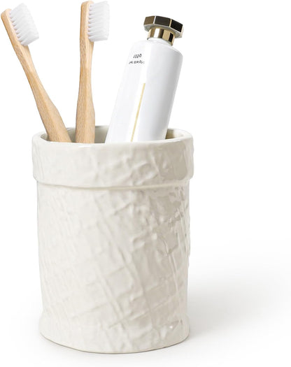 Toothbrush Holder, Tooth Brush Holder for Bathroom - Ceramic Toothbrush Cup White Toothbrush Holders Countertop, Makeup Brush Holder Pen Holder, 3.62" x 3.62" x 3.93", ANTIS'S HOME