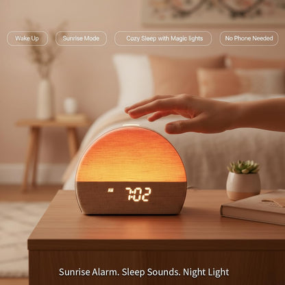Sunrise Alarm Clock White Noise Sound Machine, Natural Wake Up Light for Adults, Baby and Pets – 30 Non-Looping Sleep Sounds, 10 Color Ambient Night Light, Screen-Free Sleep by Paus